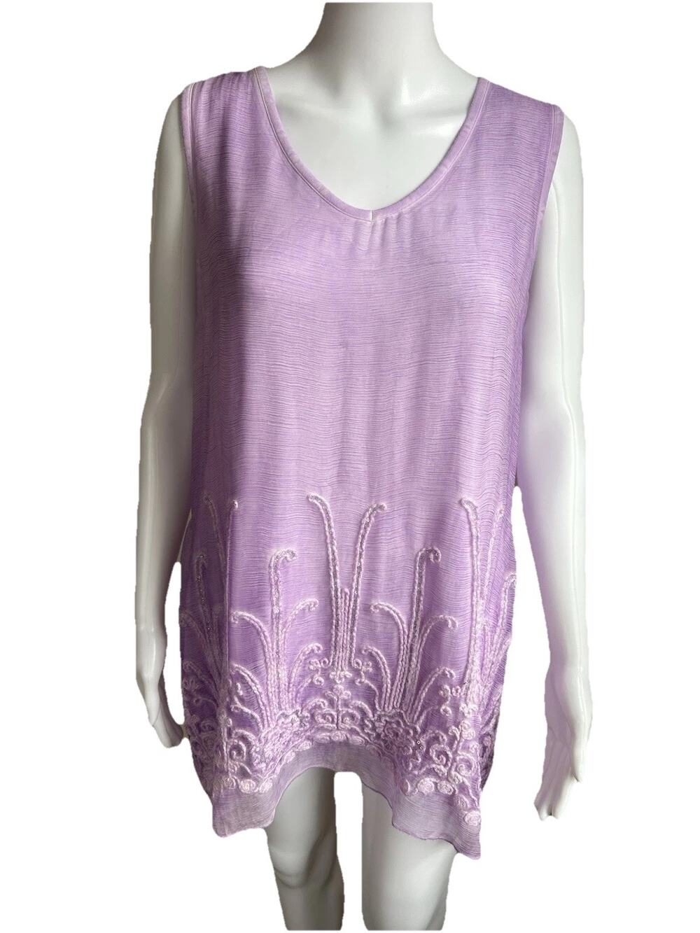 Soft Surroundings Silk Embroidered Tunic Womens M Lavender Boho Lagenlook Top